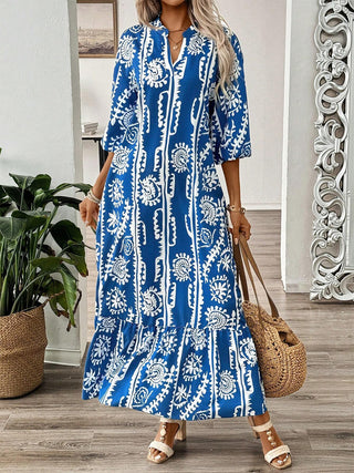 Shop Printed Notched Half Sleeve Maxi Dress - High-Quality U.S. Made Women’s Fashion with Free & Fast Shipping