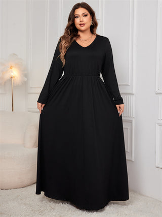 Shop Honey Plus Size Cutout V-Neck Long Sleeve Maxi Dress - High-Quality U.S. Made Women’s Fashion with Free Fast Shipping