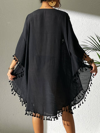 Shop Tassel Cutout Scoop Neck Cover-Up Dress - High-Quality U.S. Made Women’s Fashion with Free & Fast Shipping