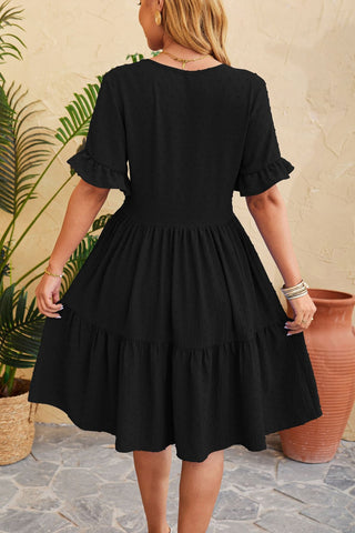 Shop Swiss Dot Ruffled V-Neck Tiered Dress Now On Klozey Store - Trendy U.S. Premium Women Apparel & Accessories And Be Up-To-Fashion!