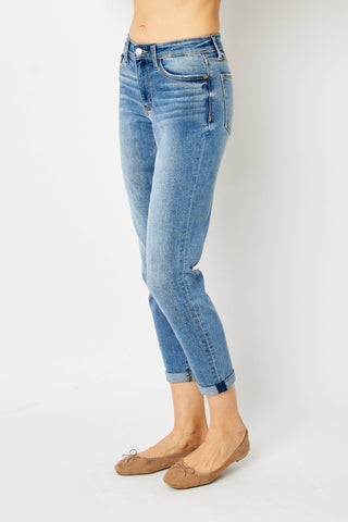 Shop Judy Blue Full Size Cuffed Hem Slim Jeans - High-Quality U.S. Made Women’s Fashion with Free & Fast Shipping