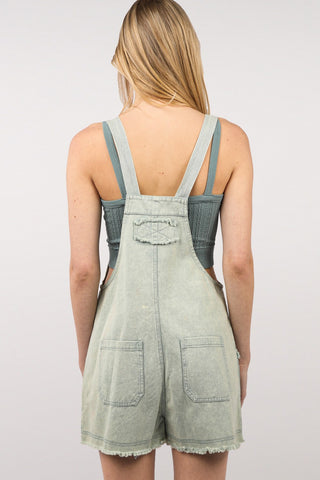 Shop VERY J Washed Frayed Hem Denim Overall - High-Quality U.S. Made Women’s Fashion with Free Fast Shipping