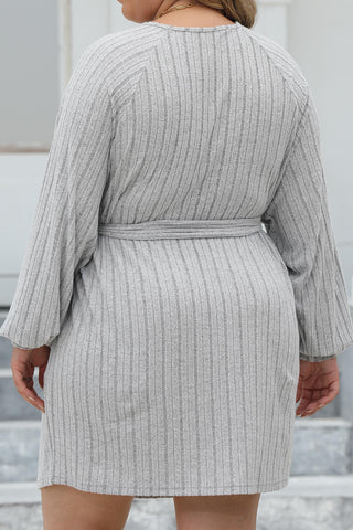 Shop Plus Size Ribbed Tie Front Long Sleeve Sweater Dress - High-Quality U.S. Made Women’s Fashion with Free & Fast Shipping