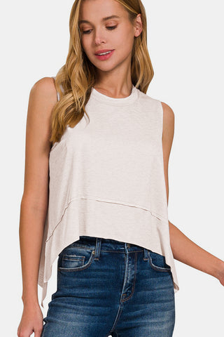 Shop Zenana Slit High-Low Round Neck Tank - High-Quality U.S. Made Women’s Fashion with Free & Fast Shipping