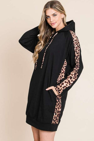 Shop Culture Code Drawstring Leopard Long Sleeve Hooded Dress - High-Quality U.S. Made Women’s Fashion with Free & Fast Shipping