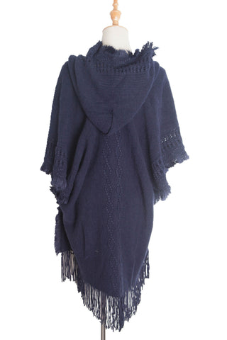 Shop Fringe Hem Hooded Poncho - High-Quality U.S. Made Women’s Fashion with Free Fast Shipping