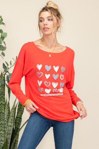 Shop Red Celeste Full Size Heart Graphic Long Sleeve T-Shirt - High-Quality U.S. Made Women’s Fashion with Free & Fast Shipping