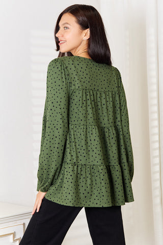 Shop Heimish Full Size Long Puff Sleeve Polka Tiered Top - High-Quality U.S. Made Women’s Fashion with Free & Fast Shipping