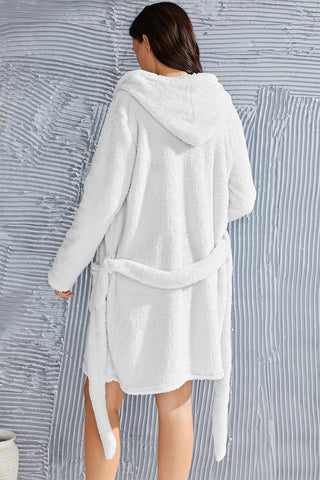 Shop Fuzzy Tied Pocketed Hooded Lounge Nightgown - High-Quality U.S. Made Women’s Fashion with Free & Fast Shipping