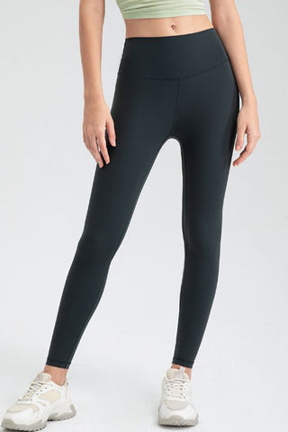 Shop Dark Navy Wide Waistband Slim Fit Active Leggings - High-Quality U.S. Made Women’s Fashion with Free & Fast Shipping