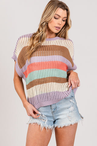 Shop SAGE + FIG Color Block Striped Crochet Sweater - High-Quality U.S. Made Women’s Fashion with Free & Fast Shipping