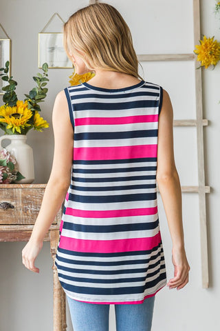 Shop Heimish Full Size Striped Twist Knot Round Neck Tank - High-Quality U.S. Made Women’s Fashion with Free Fast Shipping