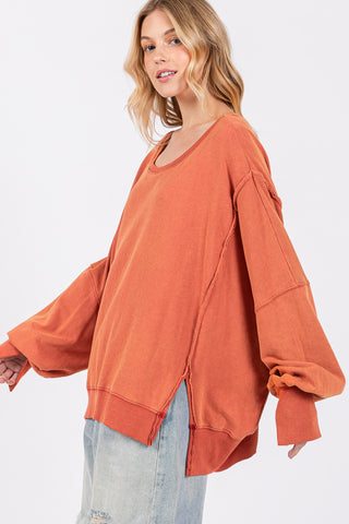 Shop SAGE + FIG Mineral Wash Side Slit Oversized Sweatshirt - High-Quality U.S. Made Women’s Fashion with Free & Fast Shipping