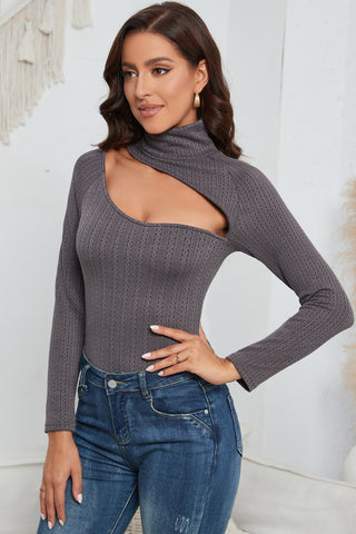 Shop Cutout Mock Neck Long Sleeve Bodysuit - High-Quality U.S. Made Women’s Fashion with Free & Fast Shipping