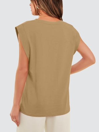 Shop Round Neck Cap Sleeve Tank - High-Quality U.S. Made Women’s Fashion with Free & Fast Shipping