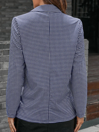 Shop Houndstooth Lapel Collar Long Sleeve Blazer - High-Quality U.S. Made Women’s Fashion with Free & Fast Shipping