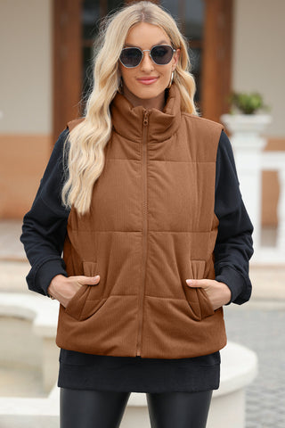 Shop Pocketed Zip Up Turtleneck Vest Coat - High-Quality U.S. Made Women’s Fashion with Free Fast Shipping