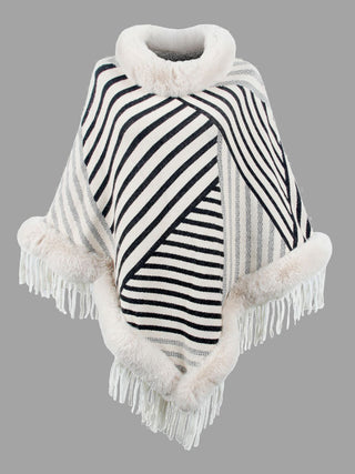 Shop Striped Fringe Hem Poncho - High-Quality U.S. Made Women’s Fashion with Free Fast Shipping