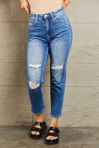 Shop Medium BAYEAS High Waisted Cropped Dad Jeans - High-Quality U.S. Made Women’s Fashion with Free & Fast Shipping