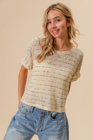 Shop BiBi Striped Popcorn Knit Top - High-Quality U.S. Made Women’s Fashion with Free & Fast Shipping