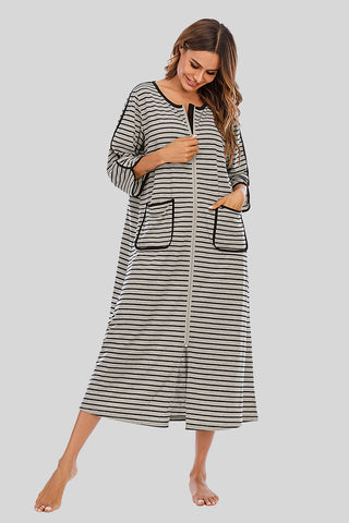 Shop Round Neck Three-Quarter Sleeve Midi Night Dress - High-Quality U.S. Made Women’s Fashion with Free Fast Shipping