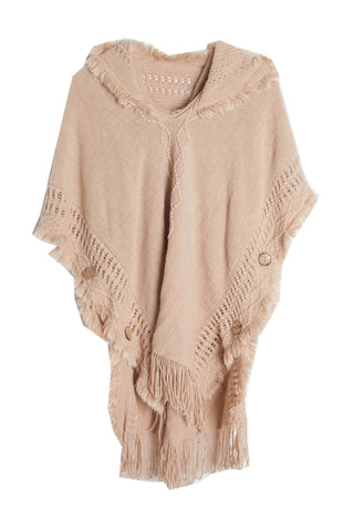 Shop Fringe Hem Hooded Poncho - High-Quality U.S. Made Women’s Fashion with Free Fast Shipping