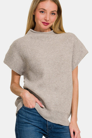 Shop Zenana Short Sleeve Mock Neck Sweater - High-Quality U.S. Made Women’s Fashion with Free & Fast Shipping