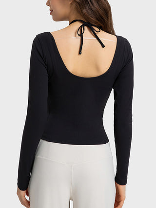 Shop Millennia Halter Neck Long Sleeve Sporty Top - High-Quality U.S. Made Women’s Fashion with Free & Fast Shipping