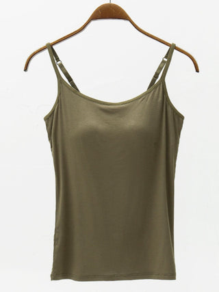 Shop Army Green Full Size Adjustable Strap Modal Cami with Bra - High-Quality U.S. Made Women’s Fashion with Free & Fast Shipping