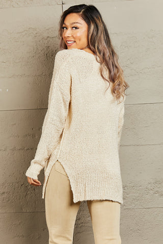 Shop Heimish By The Fire Full Size Draped Detail Knit Sweater - High-Quality U.S. Made Women’s Fashion with Free Fast Shipping