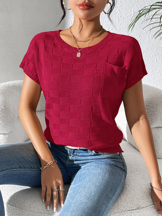 Shop Round Neck Short Sleeve Knit Top - High-Quality U.S. Made Women’s Fashion with Free & Fast Shipping