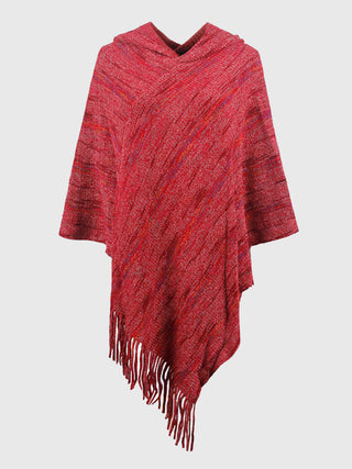 Shop Fringe Hem Hooded Poncho - High-Quality U.S. Made Women’s Fashion with Free Fast Shipping