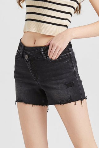 Shop BAYEAS Stepped Waist Raw Hem Denim Shorts - High-Quality U.S. Made Women’s Fashion with Free Fast Shipping