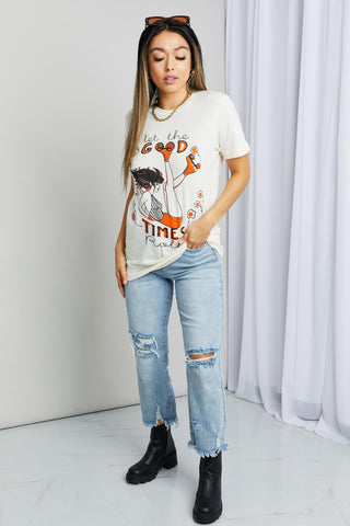 Shop mineB Full Size LET THE GOOD TIMES ROLL Graphic Tee - High-Quality U.S. Made Women’s Fashion with Free Fast Shipping