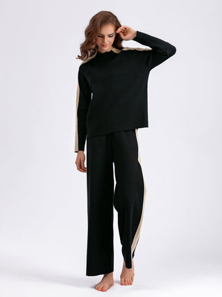 Shop Contrast Sweater and Knit Pants Set - High-Quality U.S. Made Women’s Fashion with Free Fast Shipping