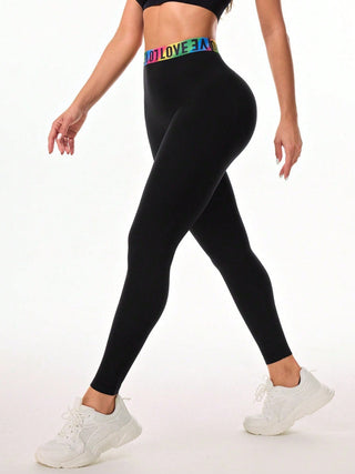 Shop Letter Printed High Waist Active Leggings - High-Quality U.S. Made Women’s Fashion with Free & Fast Shipping