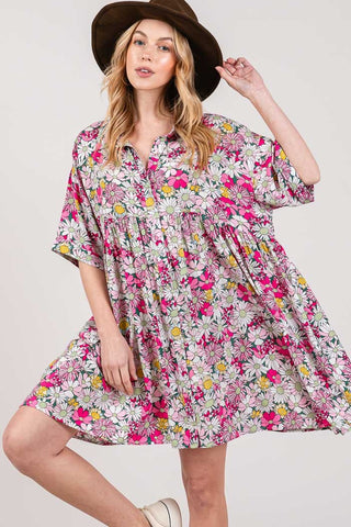 Shop Multi SAGE + FIG Floral Button Down Mini Shirt Dress - High-Quality U.S. Made Women’s Fashion with Free & Fast Shipping