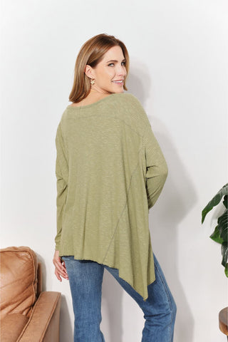 Shop HEYSON Full Size Oversized Super Soft Rib Layering Top with a Sharkbite Hem and Round Neck - High-Quality U.S. Made Women’s Fashion with Free & Fast Shipping