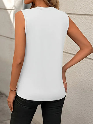 Shop White Round Neck Sleeveless Tank - High-Quality U.S. Made Women’s Fashion with Free & Fast Shipping