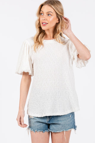 Shop Ces Femme Textured Puff Sleeve Top - High-Quality U.S. Made Women’s Fashion with Free & Fast Shipping