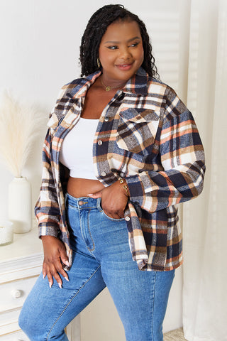 Shop Double Take Plaid Button Front Shirt Jacket with Breast Pockets - High-Quality U.S. Made Women’s Fashion with Free & Fast Shipping