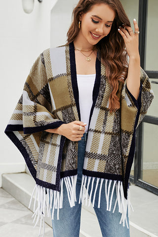 Shop Cloak Sleeve Fringe Detail Poncho - High-Quality U.S. Made Women’s Fashion with Free & Fast Shipping