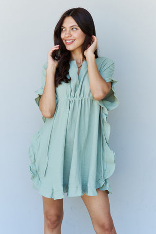 Shop Ninexis Out Of Time Full Size Ruffle Hem Dress with Drawstring Waistband in Light Sage - High-Quality U.S. Made Women’s Fashion with Free & Fast Shipping