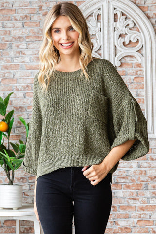 Shop OLIVE Veveret Round Neck Roll-Up Sweater - High-Quality U.S. Made Women’s Fashion with Free & Fast Shipping