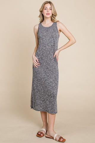 Shop Grey BOMBOM Round Neck Slit Midi Tank Dress - High-Quality U.S. Made Women’s Fashion with Free & Fast Shipping