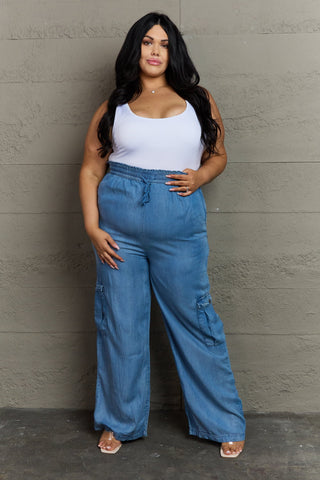 Shop GeeGee Out Of Site Full Size Denim Cargo Pants - High-Quality U.S. Made Women’s Fashion with Free & Fast Shipping