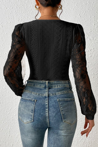 Shop Eyelet Lace Detail Bodysuit - High-Quality U.S. Made Women’s Fashion with Free & Fast Shipping