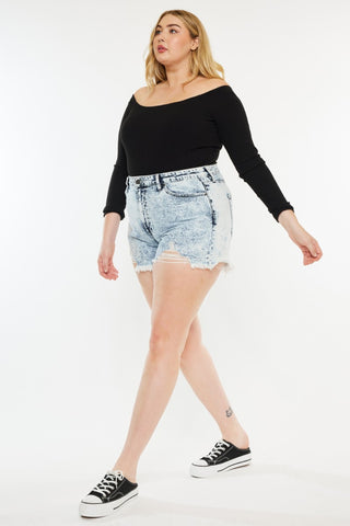 Shop Kancan Full Size Distressed High Waist Denim Shorts - High-Quality U.S. Made Women’s Fashion with Free & Fast Shipping