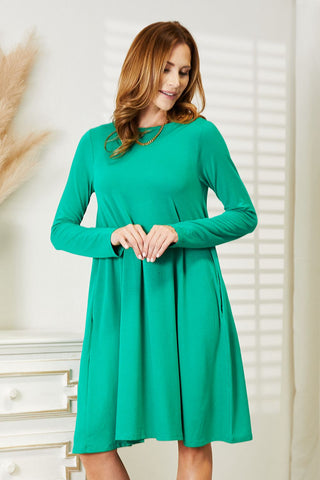 Shop Zenana Full Size Long Sleeve Flare Dress with Pockets - High-Quality U.S. Made Women’s Fashion with Free & Fast Shipping