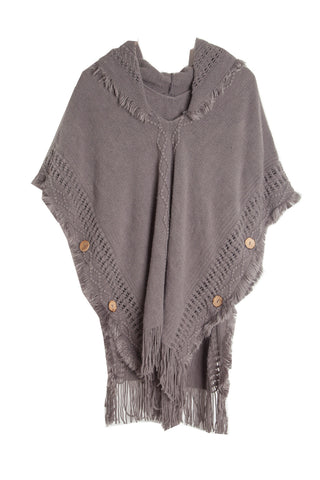 Shop Fringe Hem Hooded Poncho - High-Quality U.S. Made Women’s Fashion with Free Fast Shipping